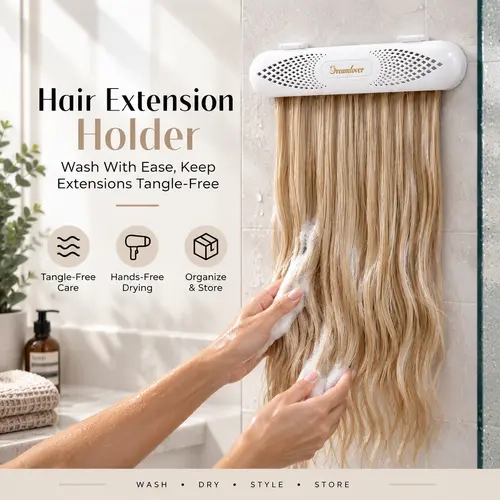 4-in-1 Hair Extension Holder & Hanger for Washing, Drying, Detangling & Storage, Tangle-Free Organizer for Clip-Ins, Halo, Wefts & Bundles