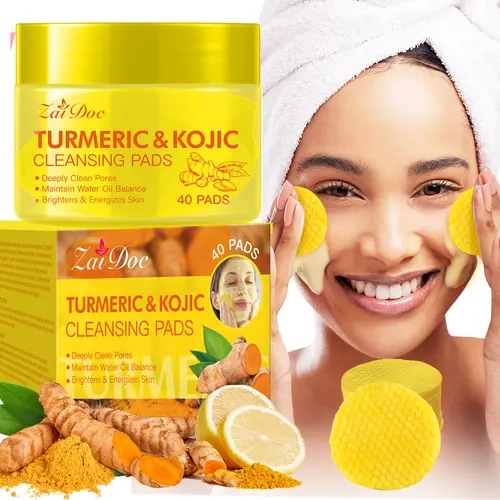 Turmeric & Kojic Cleansing Pads 40 Pads 150ml – Deep Pore Clean, Oil Balance, Acne Care, Moisturizing Brightening Pad for Sensitive Skin, Travel Friendly