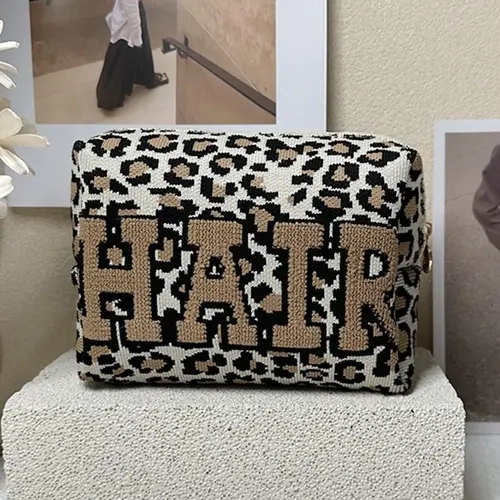 Leopard Print Women's Makeup Bag, Cosmetic Bags, Vintage Embroidered Letter Toothbrush Case, Spacious Travel Makeup Organizer, Ideal for Daily Use & Vacations