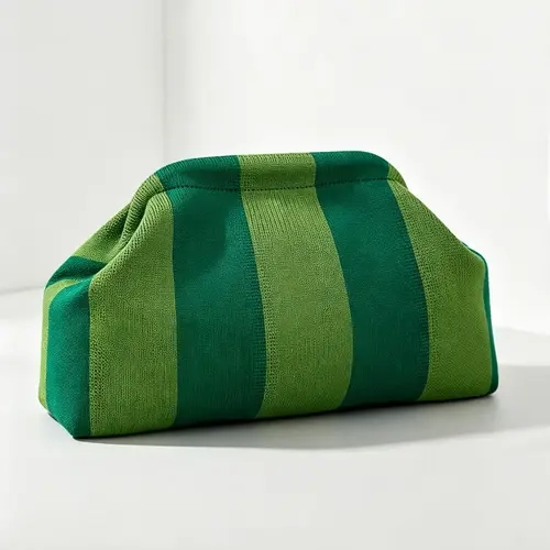 Autumn Winter Retro Striped Cloud Design Knit Handbag, Large Capacity Makeup Bag, Foldable Lightweight, Perfect for Daily Use, Parties, Travel