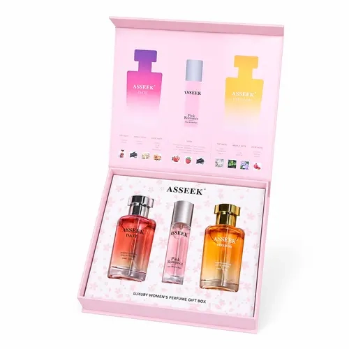 [ASSEEK] Women's Perfume Set - Fragrance Gift Box, 2 Full-Size 2.7oz EDPs, 1 Discovery Mini, Fruity Floral & Amber Gourmand Scents, Long-Lasting, Ideal Gifts for Women for Dates & Everyday Wear