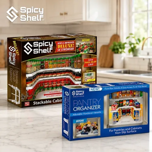 Spicy Shelf Deluxe & Savvy Shelf Single Unit Adjustable Size Functional Pantry Organizer - Kitchen Cabinet Rack, Storage Solution for Boxes, Containers