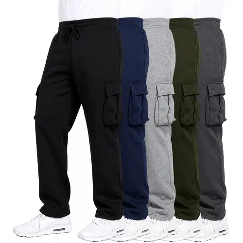 3 Pack Men's Open Bottom  Fleece Jogger Sweatpants with Velcro Cargo Pockets