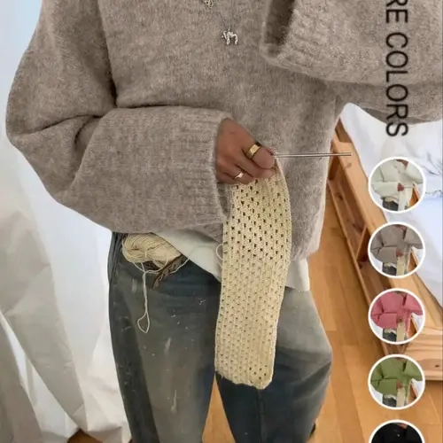Women's Lazy Style Knit Sweater, Soft Loose Long Sleeve Round Neck Pullover, Fall & Winter Casual Knitwear Top