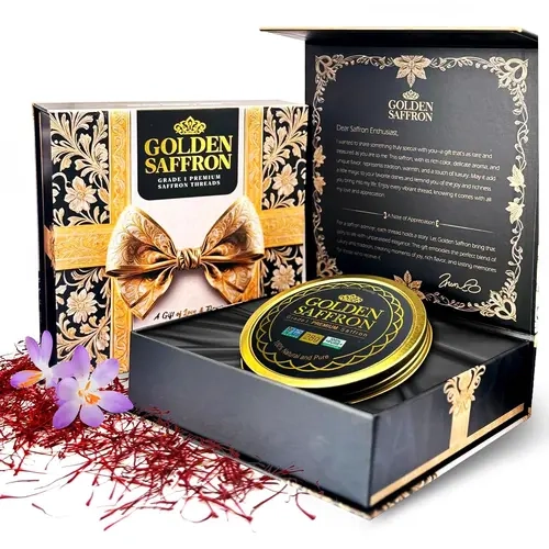 Golden Saffron Luxtury Gift Box, Premium All Red Saffron Threads, Grade A+ Super Negin, Perfect For Any Occasions Non-GMO Verified for Tea, Paella, Rice, Desserts, and Risotto (10.0 Grams Gift Box)