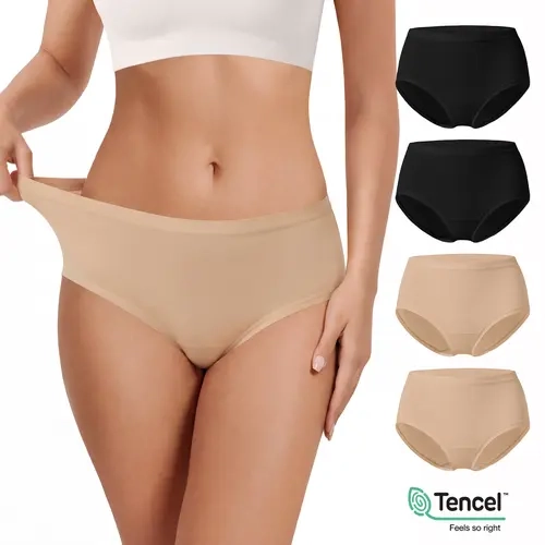 LUCKMEEY Women's Modal Underwear Seamless Soft Full Coverage Panties Briefs | Mid Waist Fit, Stretch Waistband, Moisture Wicking Modal Fabric, No Ride Up, Tagless Comfort, 4 Pack#sohochic