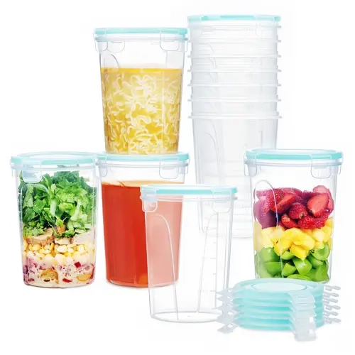 Vtopmart 12-Pack 32oz Rectangular Reusable Airtight Sealed Kitchen Plastic Containers with Leak-Proof Lids, Stackable for Meal Prep, Microwave/Dishwasher/Freezer Safe, Airtight Sealed Container, Reusable Containers
