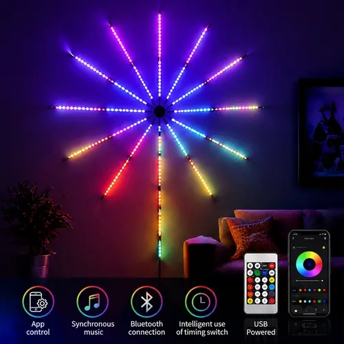 Bluetooth Music Control Firework LED Fairy Lights - USB-Powered Multi-Color Glow Light Novelty Lighting with 24-Key Remote, Sound-Activated Interior Glow Decor for Bedroom, Christmas (Christmas Wishlist Item)