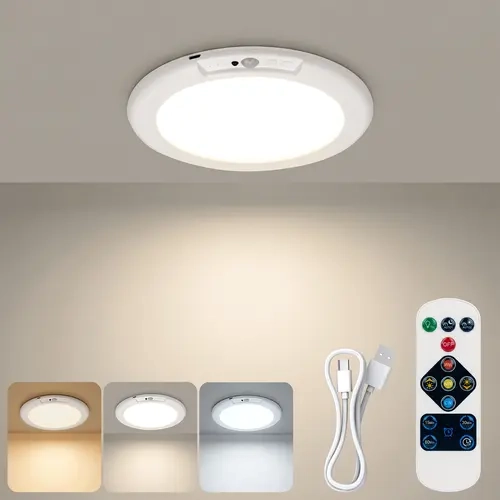 Rechargeable Motion Sensor Ceiling Light with Remote - Magnetic Wireless Ceiling Light Battery Powered for Closet Shower Stairs Shed Hallway Porch Patio ect,Suitable for various scenarios, easy to install. designer lamp