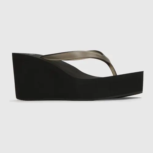 JUSTFAB Women's 2000s-Inspired PVC Upper Platform Flip Flop Sandal - Chunky Wedge Slip-On Footwear with Open Round Toe, Shoes for Women for Summer Beach