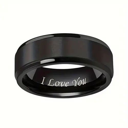 "I Love You" Engraved Personalized Titanium Steel Couple Promise Rings - Durable, Hypoallergenic, Minimalist Men's Fashion Accessory, Ideal Anniversary Gift for Him, Cute Boyfriend Gifts