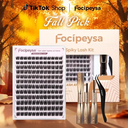 Focipeysa Natural Spiky Eyelash Clusters Kit | 10-16mm 0.05mm Wispy Cosmetic Lash Clusters | Lightweight Natural Spiky Lashes with Bond, Seal, Tweezers | Waterproof Long-Lasting, Beginner-Friendly for Clean Girl Makeup#TikTokShopFallDealsForYou