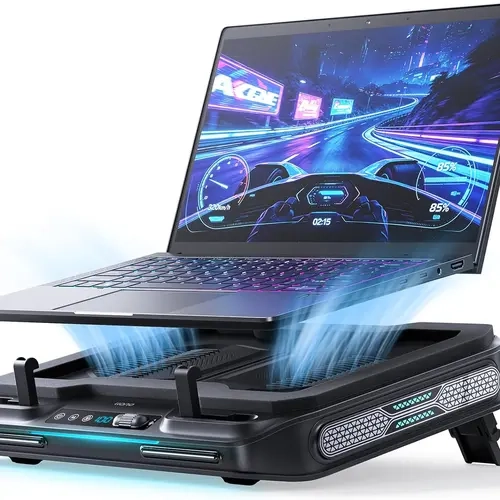Llano V11 Pro RGB Gaming Laptop Cooling Pad - Turbo Cooling Technology, Adjustable Cooling System, 4.7in Turbofan, 3 USB Ports, Dustproof Stand, ABS Plastic, AC-Powered, 14-17.3in Laptop Compatibility (Black)