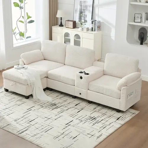 【Sub 2 packages】Niccae Modern Modular Sectional L Sofa with All-in-one Storage Design, Side Storage Armrest Pockets, Beverage Cup Holder Central Console, Liftable Storage Ottoman Chaise, Comfortable Multi-seat-Dark Gray, Modern Couch, Foam, Fixed Arms