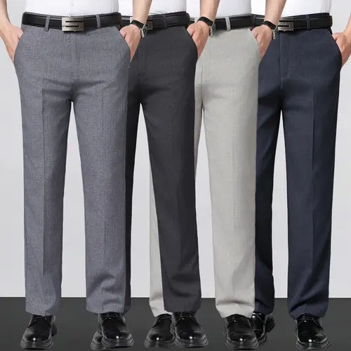 Men's 4pcs Slim Fit Straight Leg Non-Stretch Menswear Plain Sets Business Casual Trousers - Low Waistband Tolerance, Machine Washable, All Season, Suitable for Golf & Formal Occasions, Multiple Color Combinations