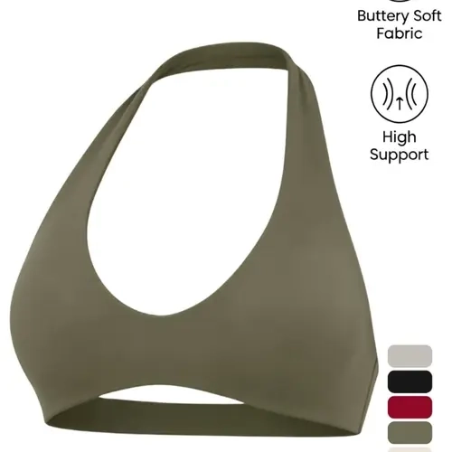 Women's Spring Summer Solid Cutout Halter Sports Bra, Sporty Bra, Buttery Soft High Support Slim Fit, Yoga Gym Loungewear Top