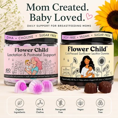 Flower Child Lactation Support Nourishing Supplement Bundle - Organic, Vegan Moringa Gummies, Sunflower Lecithin Gummies to Boost Milk Supply