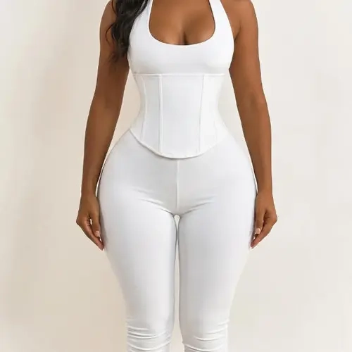 Women’s Seamless Shapewear Halter Bodysuit 2-Piece Set, Tummy Control Waist Trainer & Butt Lift Jumpsuit