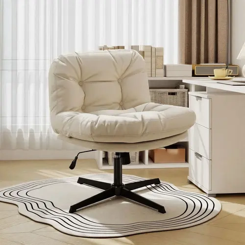Flysky Modern Criss Cross Swivel Computer Desk Chair - PU Leather Armless 360-Degree Swivel Height-Adjust Padded Comfy Cross Legs Single Office Seating, Home Office Commercial Furniture (Requires Assembly)