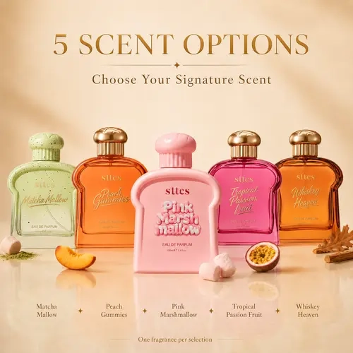 Sttes Women's 100ml Eau de Parfum Spray - Sweet Fruity Vanilla Gourmand & Woody Perfume, Soft Elegant Fragrance, Marshmallow Notes, Carefully Picked Scents, Everyday Wear, Multiple Scents, Birthday Gift for Women
