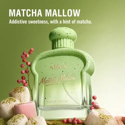 Sttes Matcha Mallow Perfume, Green Tea Matcha Latte Marshmallow Fragrance Long lasting Eau de Parfum for women with creamy sweet gourmand notes of pink pepper, vanilla and musk, 100ml / 3.4 fl oz