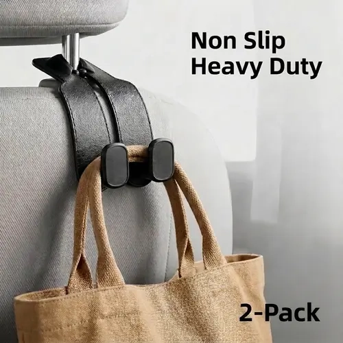 2-Pack Heavy-Duty Car Headrest Hooks - Easy-Install Multifunctional Car Organization Accessories, Universal Compatible Mounts & Holders, Non-Slip Auto Interior Accessories for Purses, Grocery Bags