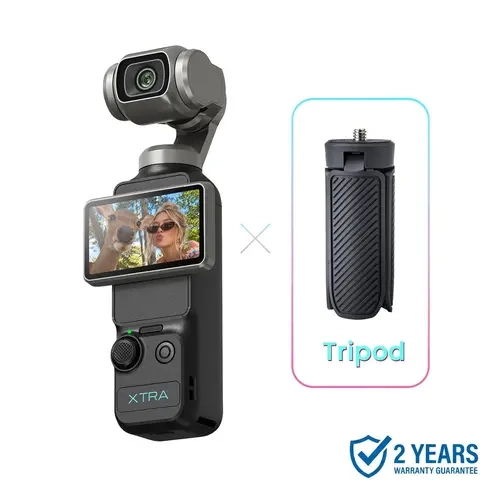 Xtra Muse HD Vlogging Camera - 1'' CMOS Sensor, 4K/120fps Videos, 3-Axis Gimbal Stabilizer, Auto Focus, Face Track, LCD Screen, Portable Handycam, Micro SD Compatible Camcorder