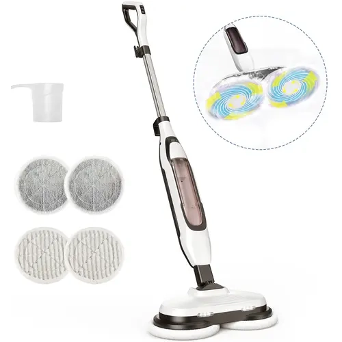 Sweetcrispy 1200W Electric Spin Scrubbing Mop - 4 Adjustable Modes, 220/180 RPM Dual Rotation Speeds, 2 Heat Settings, LED Lights, Swivel Head, 13.5oz Capacity, for Hardwood, Tile, Vinyl Hardfloor Deep Cleaning