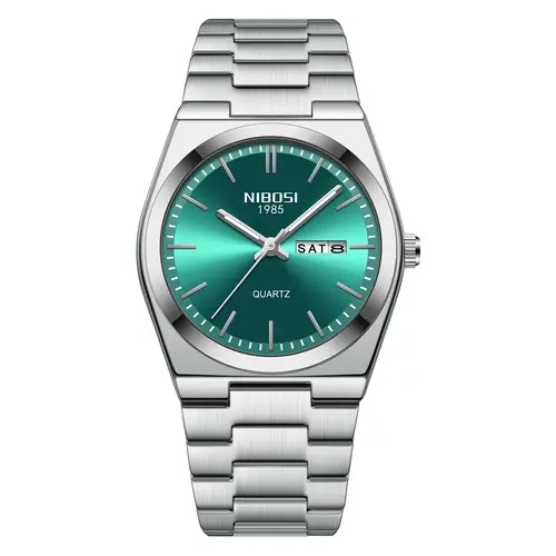 NIBOSI Men's Steel Alloy Waterproof Round Face Analog Quartz Watch with Stainless Steel Bracelet, Retro Square Dual Display, Ideal for Business Parties & Daily Wear, Exquisite Versatile Gift with Box, Stainless Steel Wrist Watches