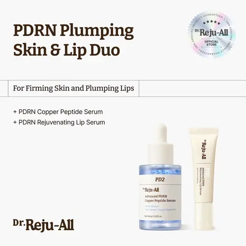 [Official] Dr.Reju-All PDRN Plumping Serum Duo: Fragrance-Free Advanced Copper Peptide Facial Treatment + Hibiscus AHA Rejuvenating Lip Balm - Plumps Lips, Smooths Layer, Korean Pharmacy Anti-Aging Hydration Skincare