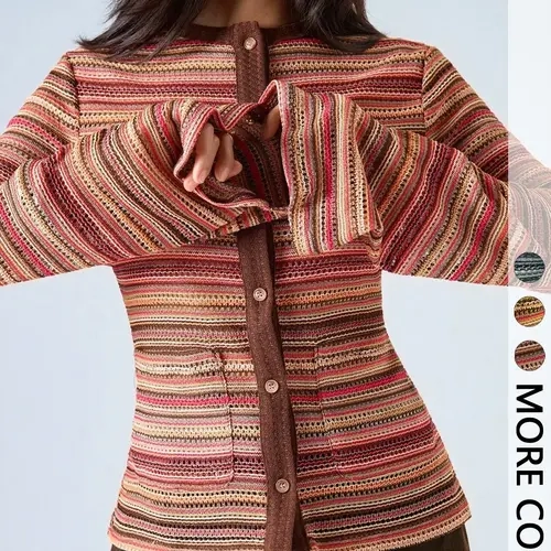 Women's Striped Long Sleeve Knit Top, 90s Retro Round Neck Casual Shirt, Perfect for Daily Wear, Back-To-School, Boho Y2K Style, Casual Fashionable Top