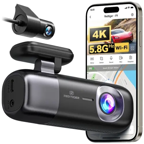 REDTIGER F9 4K Dash Cam Front and Rear 1080P, 5.8GHz WiFi & Smart App | 2160P/FHD Wireless Dashcam for Cars, Voice Prompt, Precise GPS, WDR Night Vision, Loop/Lock Recording, 24H Parking Mode