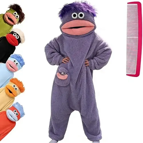 Funny Big Mouth Monster 1-Piece Hooded Onesie - Oversized Plush Fleece Jumpsuit with Large Comb, Festive Halloween Party Wear & Loungewear Sleepwear