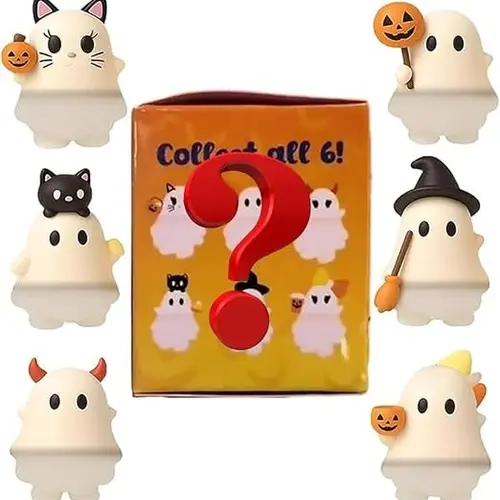 Ghostees Mystery Phone Buddy Blind Box, Halloween Ghost & Pumpkin Mobile Cellphone Smartphone Stick-On Mini Cute Accessories, 6 Random Phone Toppers Charms