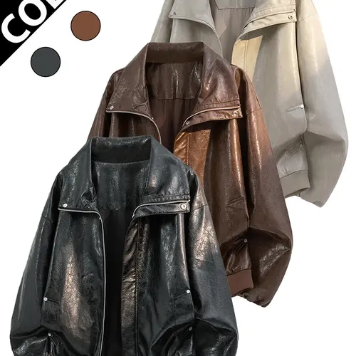 Men's 2026 New Premium Regular-Fit Polyester Lapel Coat - Casual Menswear, Spring & Autumn Trending Tops, Stylish Plain Couple-Matching Outfits, Refined Low-Key Light Luxury Fabric, Black, Beige
