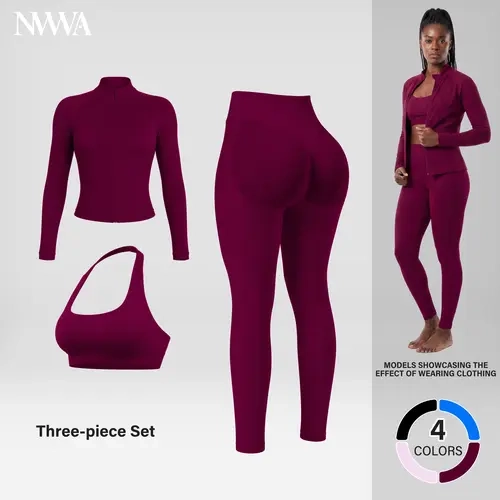 NVWA Women's Gym Clothing Select Style Zip Up Jacket OR Neckband  Sports Bra OR High Waist Scrunch Butt Lifting Leggings Sold Separately Seamless Ribbed Slim Fit Athletic Yoga Gym Workout Activewear