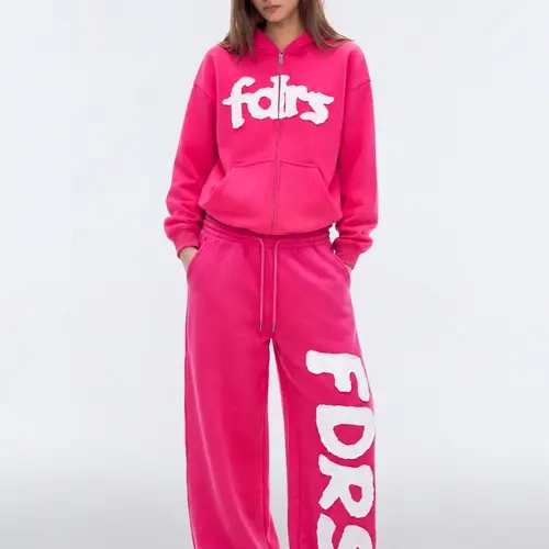 FDR Unisex Vintage Letter Print Hoodie & Sweatpants Set, Relaxed Fit 2-Piece Tracksuit with Casual Streetwear Style