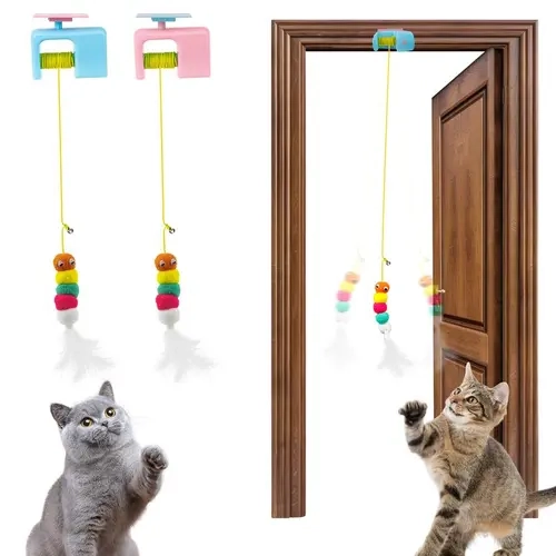 SmartWell 2-Pack Universal Vertical Hang USB-C Rechargeable Automatic Cat Teaser Toy, ABS Plastic, 12-Hour Battery Life, Random Motion, Elastic Cord Feather Attachments, for Indoor Cats’ Self-Play Exercise