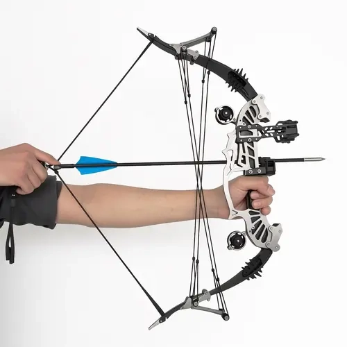 Sport-Partner 22in Ambidextrous Compound Bow and Arrow Set - Includes Bow Release Aid, 8 Feather Arrows - Ideal for Beginner Target Practice, Holiday Gift