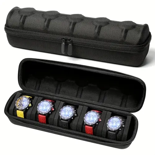 Unisex 5-Slot Shockproof Hard-Shell Travel Watch Storage Organizer - Fashionable Watch Accessories with Soft Foam Padding, Commute-Friendly Handle, Modern Simple Design