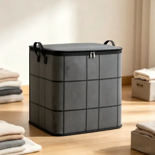 Thickened Large Capacity Clothes Storage Bag, Black Woven Quilt Organizer Container, Portable Moving Tote Bag for Bedding Blanket Clothing Home Storage