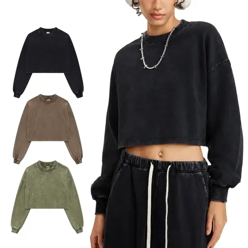 ARSSM 3 Pack Women’s Cropped Long Sleeve T Shirt, Vintage Washed Oversized Fit Y2K Streetwear Pullover Tops, Casual Fall Winter Layering Shirts