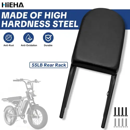 E-Bike Rear Cargo Rack, Heavy-Duty Steel Bike Rack with Cushioned Pad, 55 lb Capacity, Fits Electric Bicycles with 3.54 in Mounting Hole Spacing