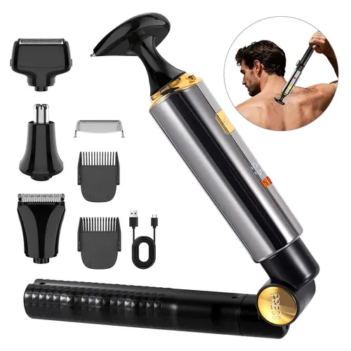 Men's Electric Back Shaver, Body Care Kit, Wireless Rechargeable Trimmer with Adjustable Handle, Waterproof Design, Hair Trimmer for Face, Arm & Chin