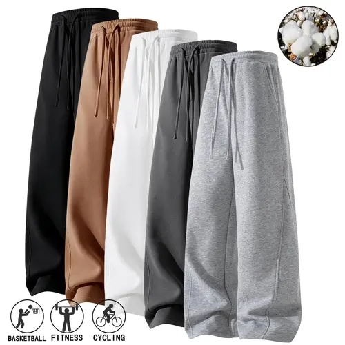Men’s cotton-blend sweatpants available in 1-, 2-, or 3-pack options, featuring soft fabric, a loose, drapey straight cut, an elastic waistband with drawstring, and practical side cargo pockets—suitable for everyday wear, office settings, and home use.