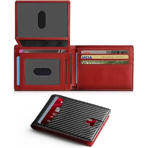Men's Minimalist Slim RFID Blocking Leather Wallet - Bifold Front Pocket Credit Card Holder with 14 Card Slots, 2 ID Windows, Cash Slot, Ideal Birthday Gift for Men