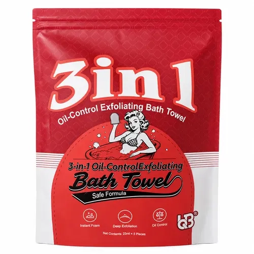 Bath Towel 3-in-1 Oil-Control Exfoliating Body Scrub Towel for Clean Skin - 5-Pack Bath Washcloths, Accessories & Bathroom Necessities for Deep Cleaning and Smoother Skin