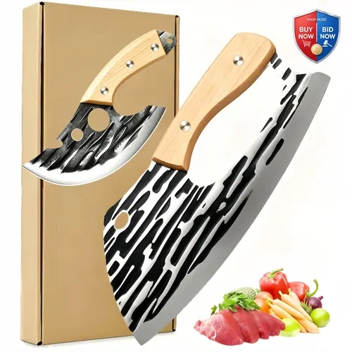LIVE AUCTION! Hand Forged Kitchen Knife, Deboning & Meat Cutting BBQ Knife, Labor-Saving Wrist Protect Design