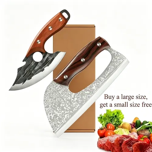 2-pcs Handmade Forged Stainless Steel Kitchen Knife Set:Boning/Chef/Butcher/Fish Skin Knive.Suitable for outdoor or home meat cutting. Wooden handles. Ideal kitchen knives and a perfect gift for loved ones. High-quality essential cooking k