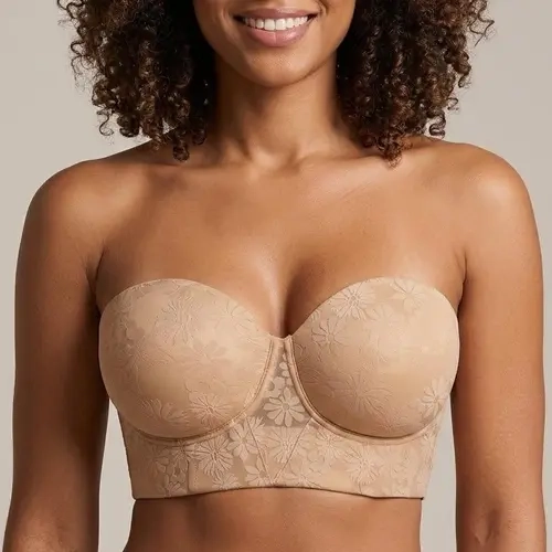 HSIA Strapless Longline Half Cup Corset Bra Longline Corset - Adjustable, Lightlined, Grippy, Supportive for Plus Size Full Bust/Full Figure Women - Hand Wash Only, Elegant Blossom Daisy Spring Statement Strapless Bras